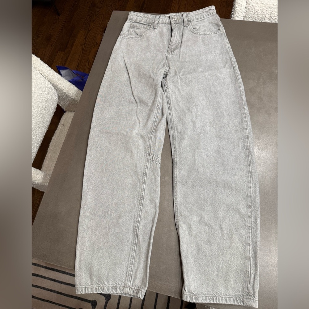 Mango Light Gray High-Waist Barrel Jeans